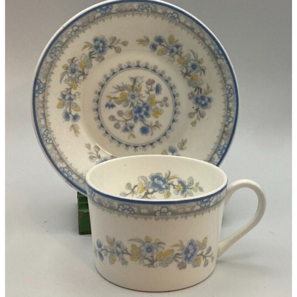 Coalport Pearl Teacup Cup‎ and Saucer Set Blue Flowers England - Picture 1 of 3
